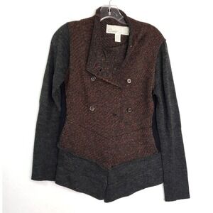 Curio New York Knit Jacket Womens M Mixed Media Wool Herringbone‎ Button Front